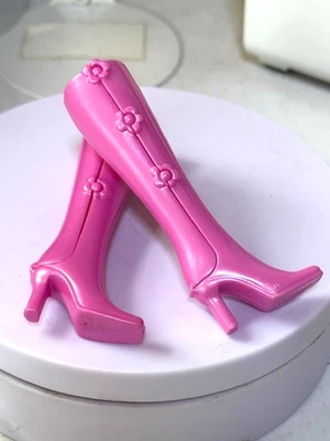 1990's 2000's Barbie Pearl Pink Tall Click Boots Shoes - Image 1 of 2