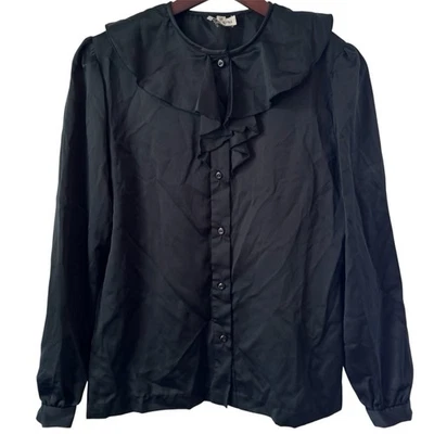 Vintage 80s Crackers by Graham Ruffle Blouse Romantic Goth Medium - Image 1 of 4