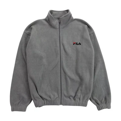 Fila Fleece Jacket Mens Small S Grey Vintage Y2K Logo Full Zip Casual Oversized - Image 1 of 4