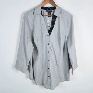 Lane Bryant Bluse schwarz weiß gestreift 3/4 Arm Knopfleiste Größe 22 Business - Bild 1 von 10