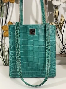 Rare Dooney & Bourke North South Nile Croc Shoulder Tote Bag Green Aqua - Picture 1 of 10