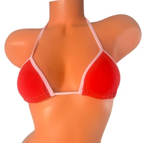 Red Pink trim medium coverage bikini top swim beach elastic string tie sexy fit - Picture 1 of 3