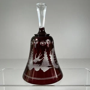 Vintage Czech Bohemian Venetian Art Cut To Clear Ruby Red Glass Bell - Picture 1 of 12
