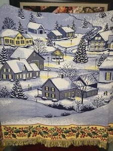 Manta tapiz nieve invierno Navidad vintage Papá Noel tiro con flecos 50" x 57" - Imagen 1 de 4