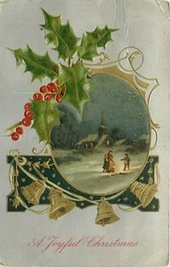 Winter Scene Church Colonial Joyful Christmas pm Postcard - Bild 1 von 2