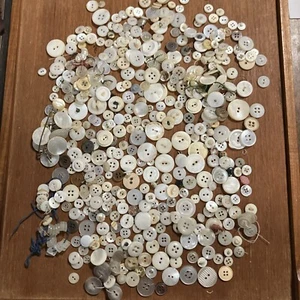 500+ Piece Lot Antique Mother Of Pearl MOP Buttons Shell Plastic Bone Etc VTG - Picture 1 of 10