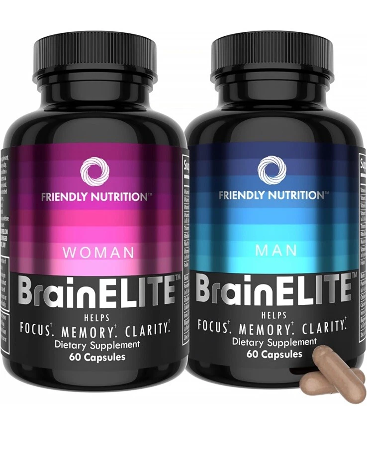 Friendly Nutrition Brain Elite Hombres y Mujeres Paquete de 2 Memoria, Enfoque 30 días 60Ct ¡NUEVO! Foto 1 de 4