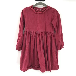 MINI BODEN Cotton Modal Jersey Dress Pockets Berry Red Pink 3-4 Y Ruffle Trim - Picture 1 of 9