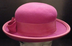 Vtg Women's Ernie Geo Bollman Pink Wool Felt Bowler Derby Hat W/ Bow Deco - Picture 1 of 10
