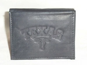 TEXAS LONGHORNS Leather TriFold Wallet NEW black 3 sb - Picture 1 of 5