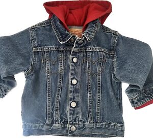 Levis Jacket Baby 24Mos My First Denim Blue Red Faux Hoodie  Buttons Casual 