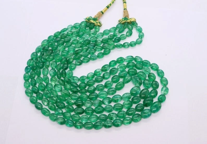 Collares hechos a mano de 4 capas de cuentas de piedras preciosas de forma ovalada lisa esmeralda verde 18"" Foto 1 de 4