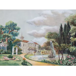 Diseño castillo con parque arte Dresde pintor decorativo F patrimonio signo acuarela 1900 - Imagen 1 de 4