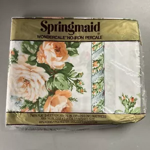 NOS Vintage Springmaid No-Iron Percalle Challis Rosa Floreale Doppio Lenzuolo Piatto - Foto 1 di 8