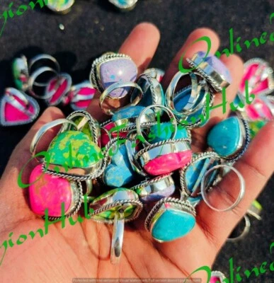 Lote de anillos de piedras preciosas turquesa corazón enchapados en plata de ley 925 joyería al por mayor Foto 1 de 4