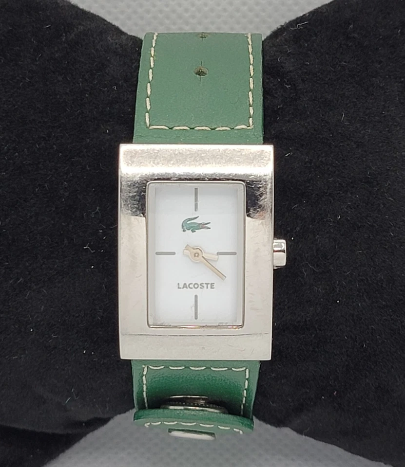 Ladies Lacoste Classic Tank Silver Tone Green Leather Watch LC.43.3.14.2207 L2 - Image 1 of 4