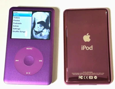 APPLE  iPOD  CLASSIC 7th Gen Purple 128GB SSD W/2000 mAh Mega Battery Pink Back - Image 1 of 3