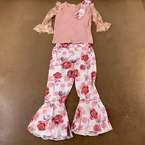 Toddler Girl US 5T Pink 3 Piece Long Sleeve Flare Leg Pant & Headband Set New - Picture 1 of 10