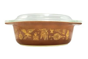 Vintage Pyrex Early American Oval Casserole Bowl Dish Gold Brown #043 1 1/2 Qt - Picture 1 of 12