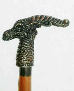 Dragon Head Handle Walking Stick Cane Antique Brass Vintage Style Handmade Gift - Picture 1 of 4