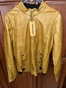 NWT Hong Meng Womens Biker Camel Tan Jacket Size Extra Large Faux Leather - Picture 1 of 15