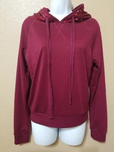 Self Esteem Burgundy Cropped Hoodie with Sequined Hood Size Medium New w/Tags - Picture 1 of 8