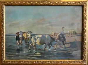 Viski Aquarell Mischtechnik, János VISKI (Ungarn 1891-1987) Kühe in der Puszta - Bild 1 von 5