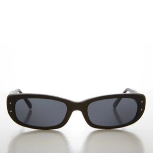 Matte Black Mod Rectangular 90s Vintage Sunglasses - Picture 1 of 3