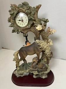 HORSE CLOCK! Beautiful Mare Colt Flowers Shrubs PENDULUM BIRD WORKS - Picture 1 of 16