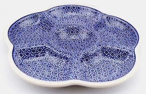 Polish Pottery 6-Compartment Round Appetizer Tray – 14" Diameter – Boleslawiec - Picture 1 of 4