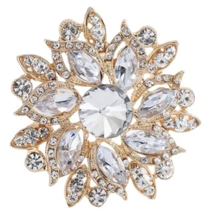 Gold Tone Pinwheel Brooch Clear Rivoli Crystal - Picture 1 of 2