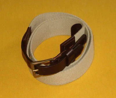 BROOKS BROTHERS LIGHT BEIGE POLY. WITH LEATHER TABS BELT SIZE L/32-34". - Image 1 of 4