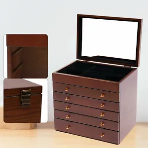 6 Layers Large Wooden Jewelry Storage Box Vintage Wooden Jewelry Organizer - Picture 1 of 12