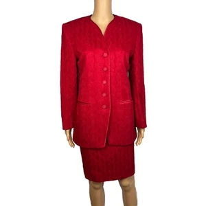 Albert Nipon Vintage Wollacetatmischung roter Rock Anzug Größe 6 gefüttert kragenlos Damen - Bild 1 von 12