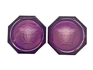 Rosenthal Versace Glass Crystal Coasters 2 New Amethyst Drinks Wine Boxed