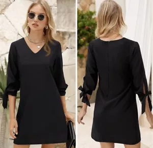 BELONGSCI Women's 2023 Summer Dress Sweet & Cute V-Neck Self Tie 3/4 Sleeve - M - Picture 1 of 5