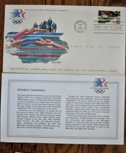 1984 OLYMPIC SPORTS WOMEN'S SWIMMING ORGANIZING COMMITTEE CACHET FDC+INFO CARD - Picture 1 of 1