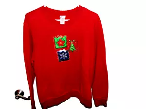 Womens Embellished Ugly Christmas Sweatshirt Red Sz Large - Picture 1 of 4