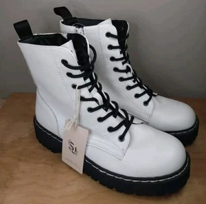 Sincerely Jules Damen weiß strukturiert Harley Schnürstiefel Kampfstiefel Größe 8M - Bild 1 von 9