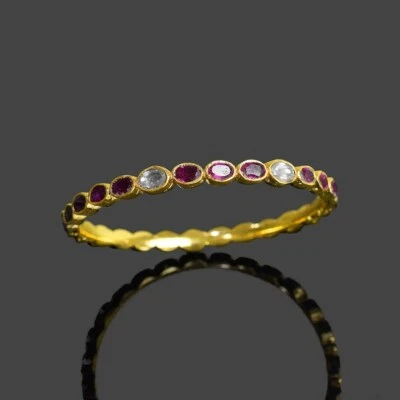 Dainty Ruby & Polki Gemstone Handmade Wedding Engagement Gold Bangle Bracelet - Image 1 of 4