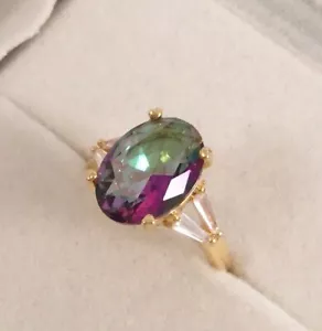 Vintage Jewellery Gold Ring Mystic Topaz White Sapphires Antique Deco Jewelry - Picture 1 of 8