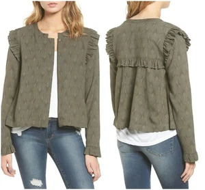 Scharnier Damenjacke, grün Größe XS Rüsche Schaukeljacke Olive Sarma Deko Geo - Bild 1 von 4