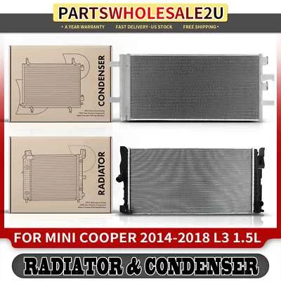 2x Radiator & A/C Condenser w/ Drier & Bracket for Mini Cooper 2014-2018 L3 1.5L - Image 1 of 4
