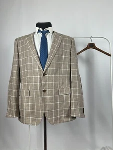Hugo Boss Men's Light Brown Suede Elbow Patches Pure Linen Blazer Jacket US 48R - Picture 1 of 21