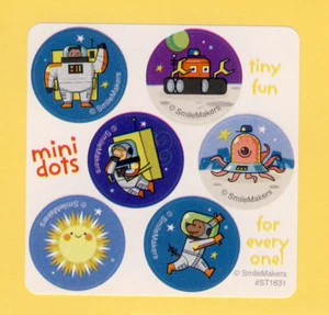 60 Silly Space Mini Dot Stickers - Party Favors - Astronaut - Picture 1 of 1
