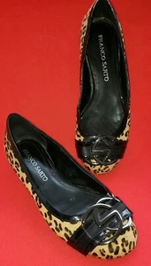 Franco Sarto Flats Size 7M Leopard Calf Hair Patent Leather Black Metal Accent - Picture 1 of 11