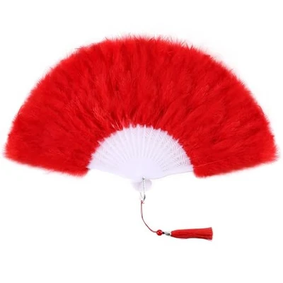 Marabou 羽毛扇 - 文艺复兴风扇,狂欢扇,手扇 中红 — 第 1/4 张图片