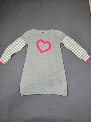 Vestido Suéter Gris Azul Marino Antiguo Niñas Talla 6 Mangas a Rayas y Diseño Corazón Rosa Foto 1 de 4