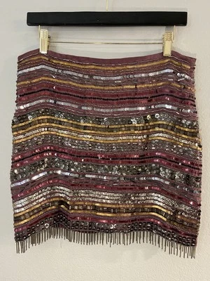 Nicole Miller Artelier Mauve Silk Multicolored Beads & Sequins Skirt Size 8 NWT Foto 1 de 4
