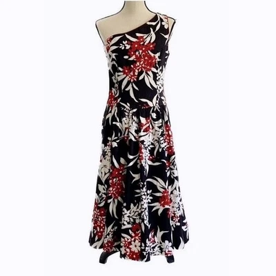 Vestido Lanz Para Mujer Pequeño Tropical Floral Algodón Años 70 Un Hombro Bolsillos De Colección Foto 1 de 4